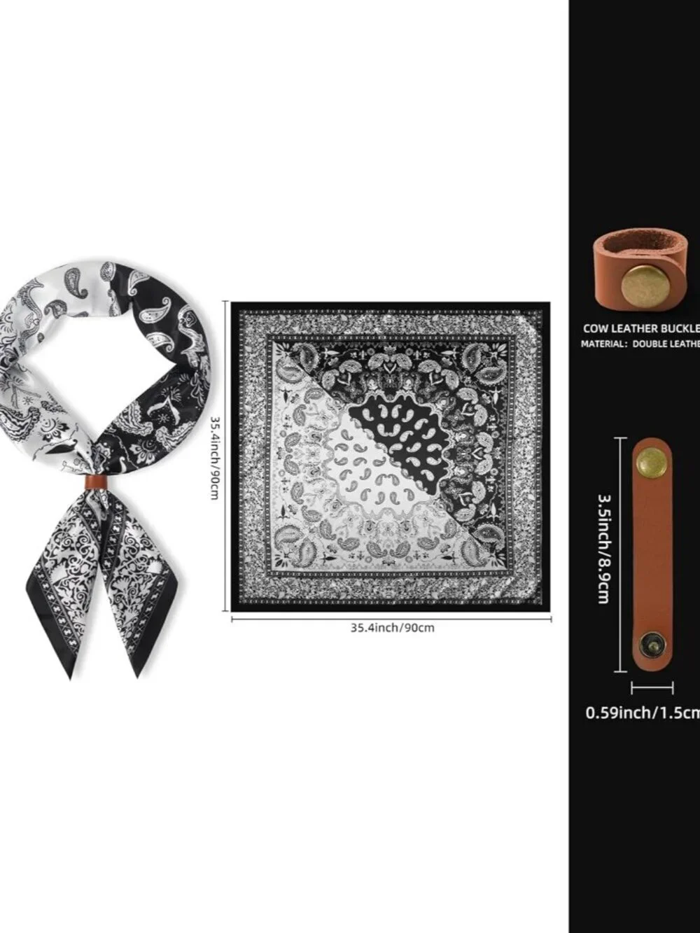 Men's Black Beige 35 Inch Wild Rag Neckerchief Silk Western Bandana Neck Scarf